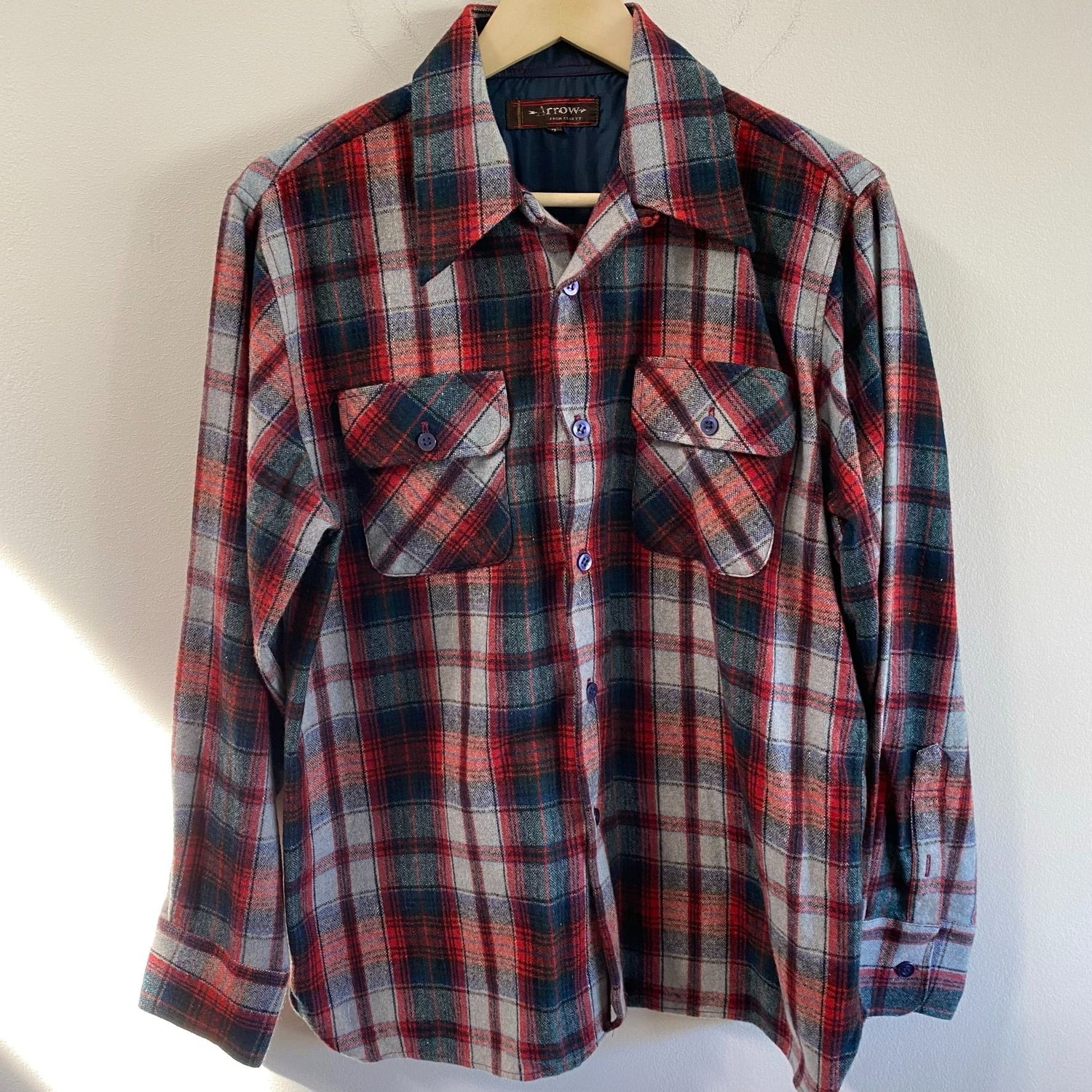 THRIFTED THERMAL PLAID BUTTON-UP