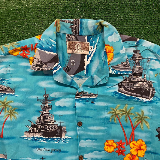 US Navy Battleships Vintage Military Hawaiian Shirt