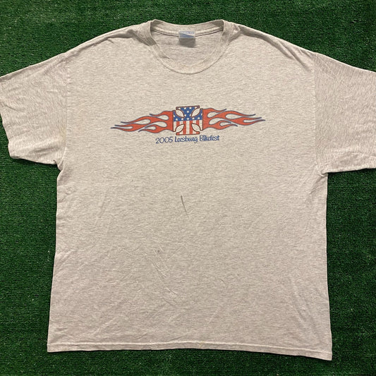 Flaming Cross Vintage Grunge Biker T-Shirt