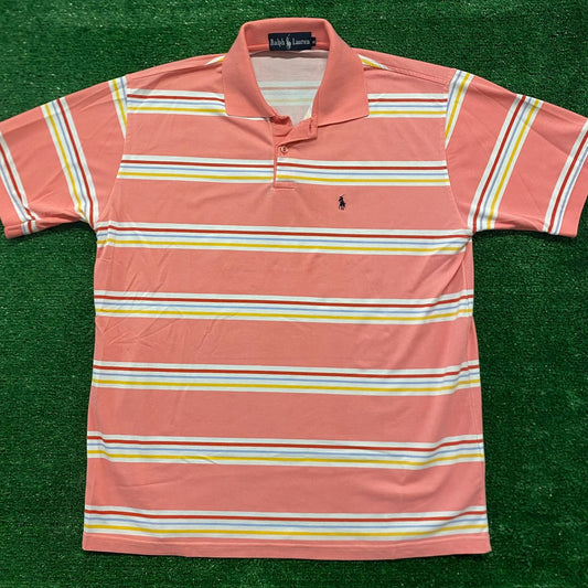Ralph Lauren Pink Striped Vintage Preppy Polo Shirt