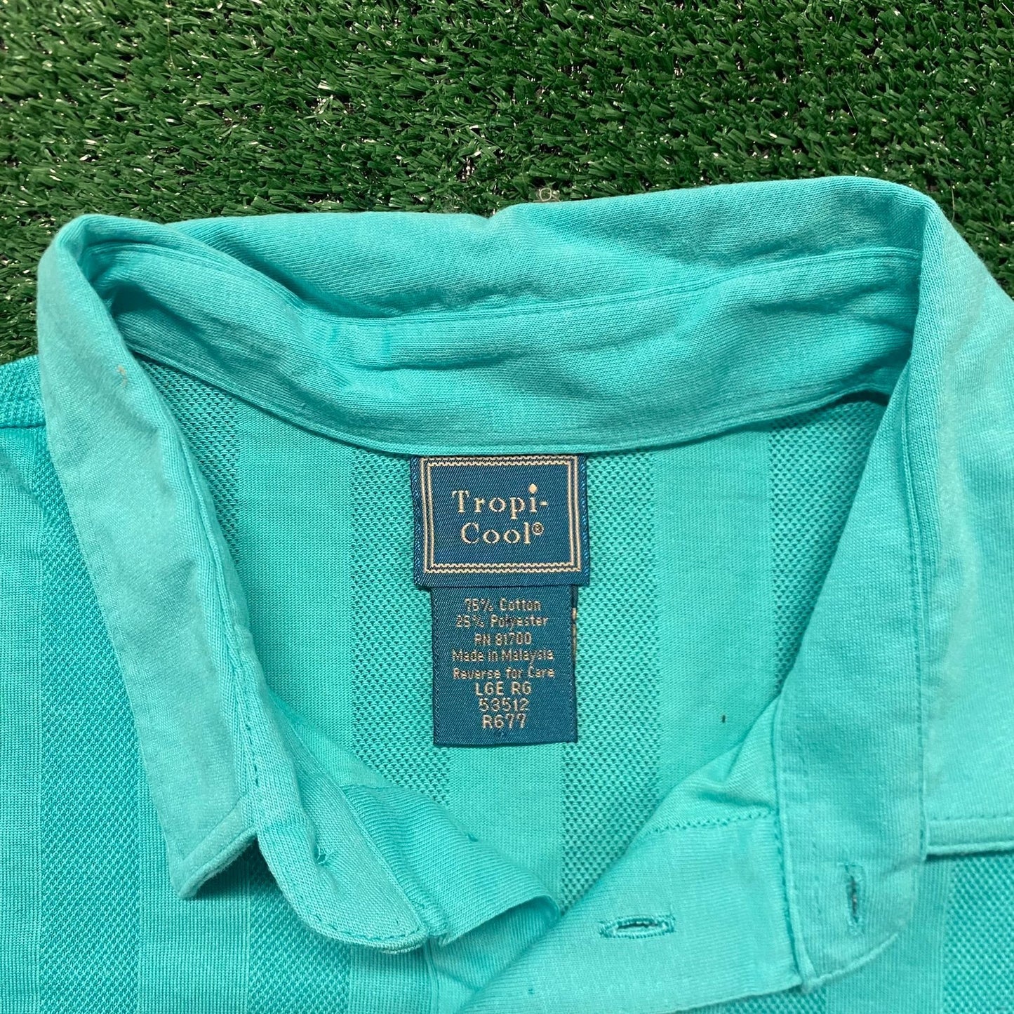 Teal Blue Striped Vintage Preppy Vented Polo Shirt