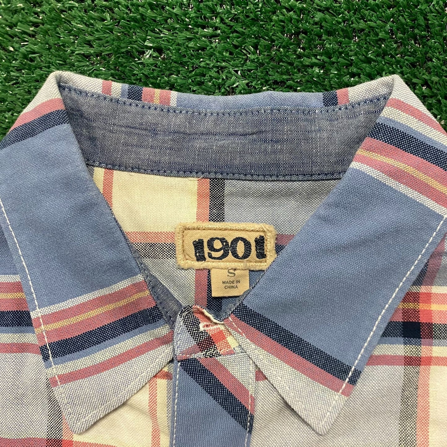 1901 Plaid Check Vintage Button Up Casual Shirt