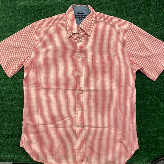 Pink Gingham Plaid Checks Vintage Preppy Button Up Shirt