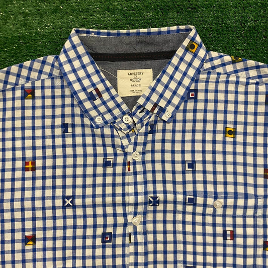 Grid Plaid Flags Vintage Preppy Button Up Oxford Shirt