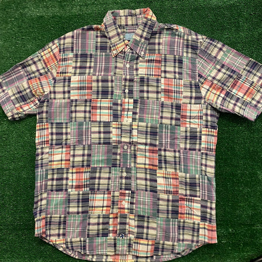 Patchwork Plaid Vintage 90s Preppy Button Up Shirt