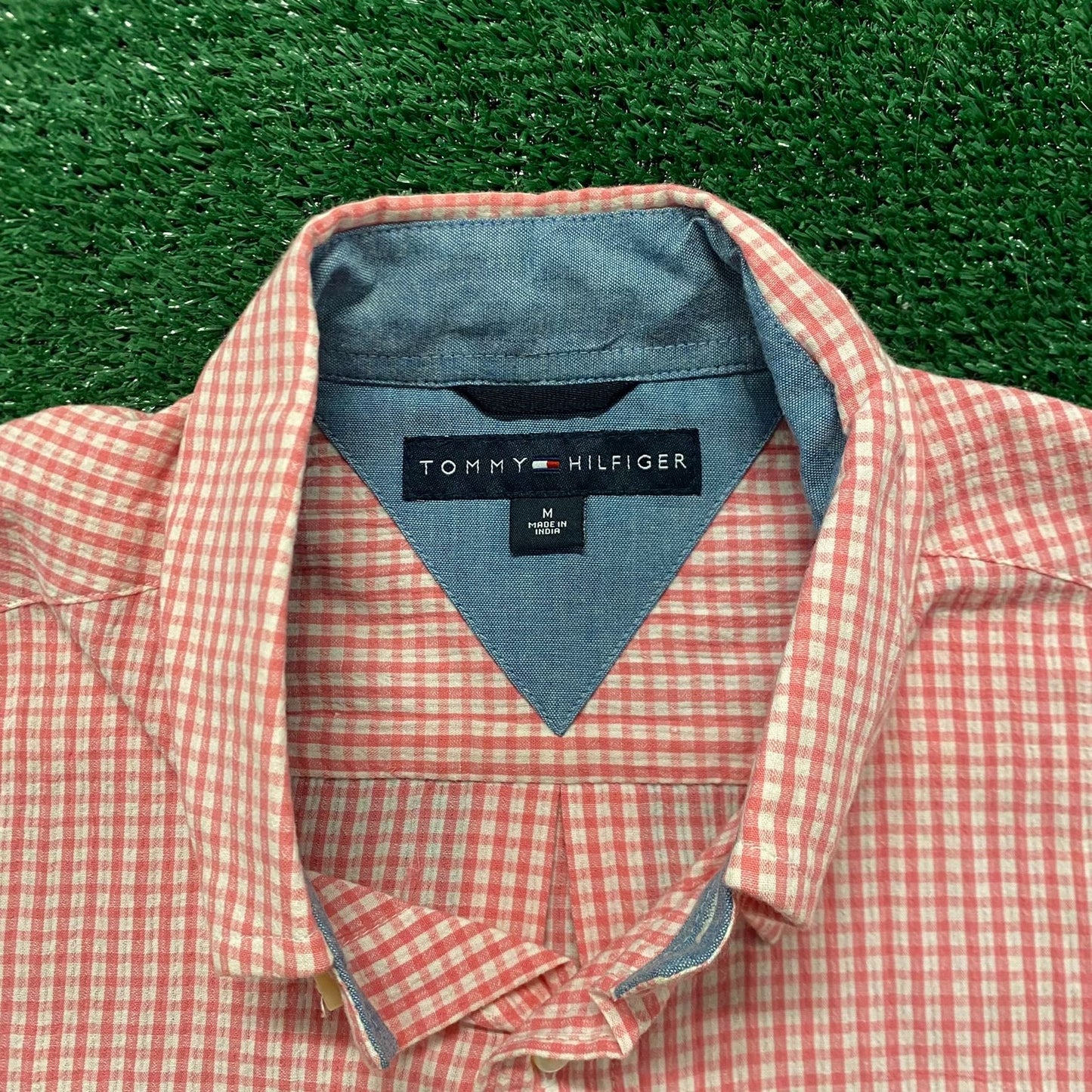 Pink Gingham Plaid Checks Vintage Preppy Button Up Shirt