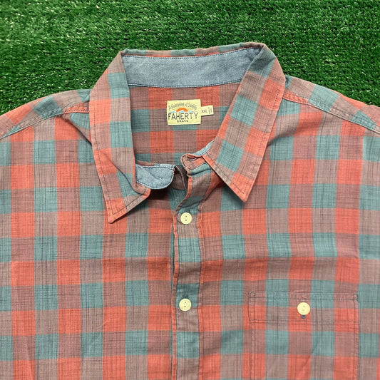 Faherty Checkered Plaid Vintage Button Up Casual Shirt