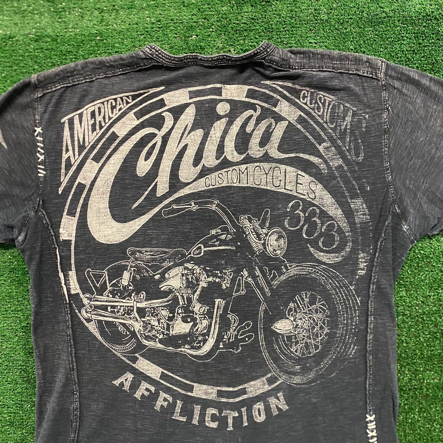 Affliction Motorcycles Vintage Moto Biker Henley T-Shirt