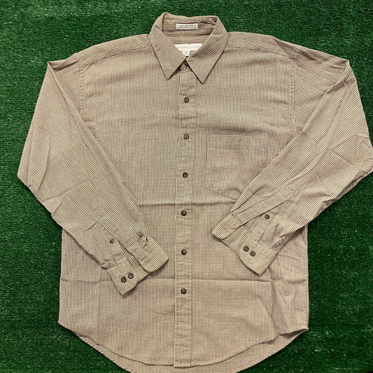 Micro Plaid Check Vintage Casual Button Up Shirt