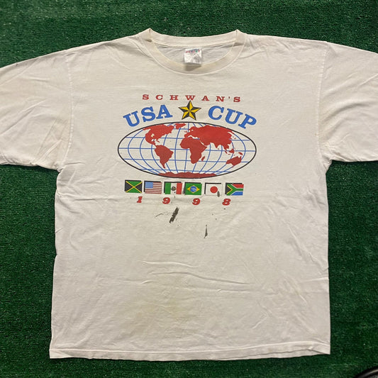 Adidas Soccer Flags Globe Vintage 90s Sports T-Shirt