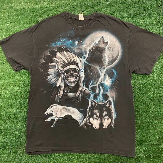 Native Skull Wolf Vintage Western Nature Animals T-Shirt