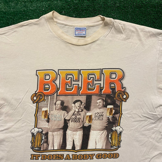 Three Stooges Beer Vintage 90s Movie Humor T-Shirt