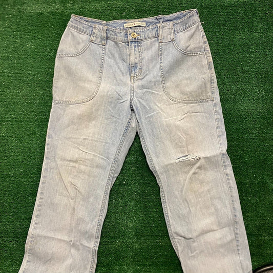 Faded Stonewashed Vintage Denim Jeans Pants