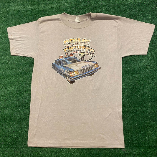 Vintage 80s Essential Crime Fighter Police Car Single Stitch T-Shirt