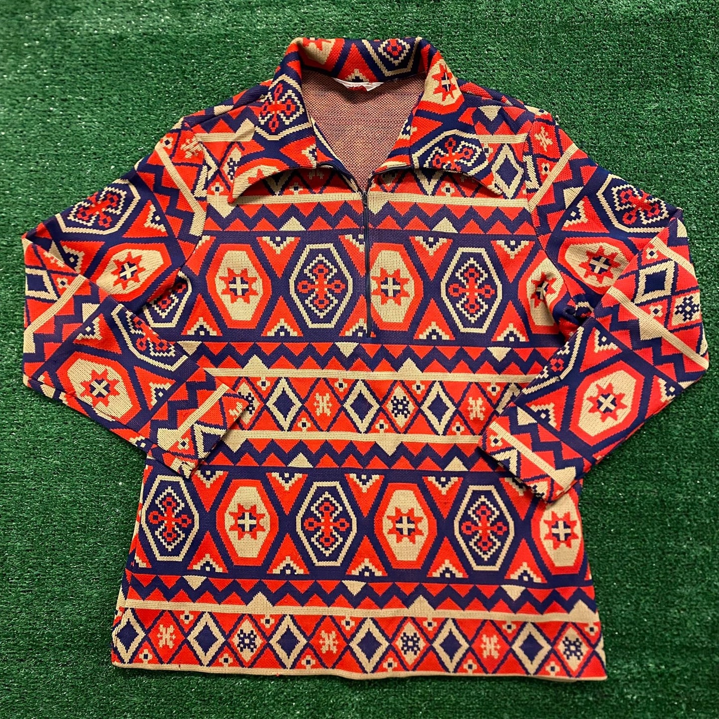 Vintage 80s Essential Aztec Geometric Quarter Zip Pullover