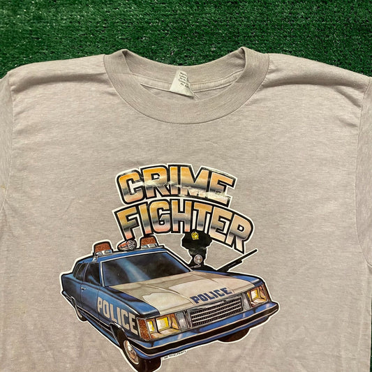 Vintage 80s Essential Crime Fighter Police Car Single Stitch T-Shirt