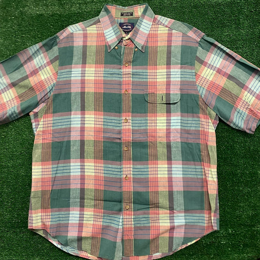 Madras Plaid Vintage 90s Preppy Button Up Shirt