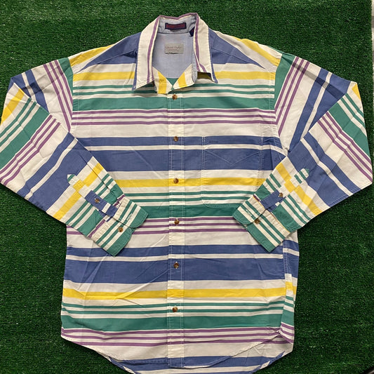 Colorful Multi Striped Vintage Button Up Shirt