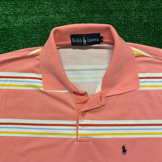 Ralph Lauren Pink Striped Vintage Preppy Polo Shirt