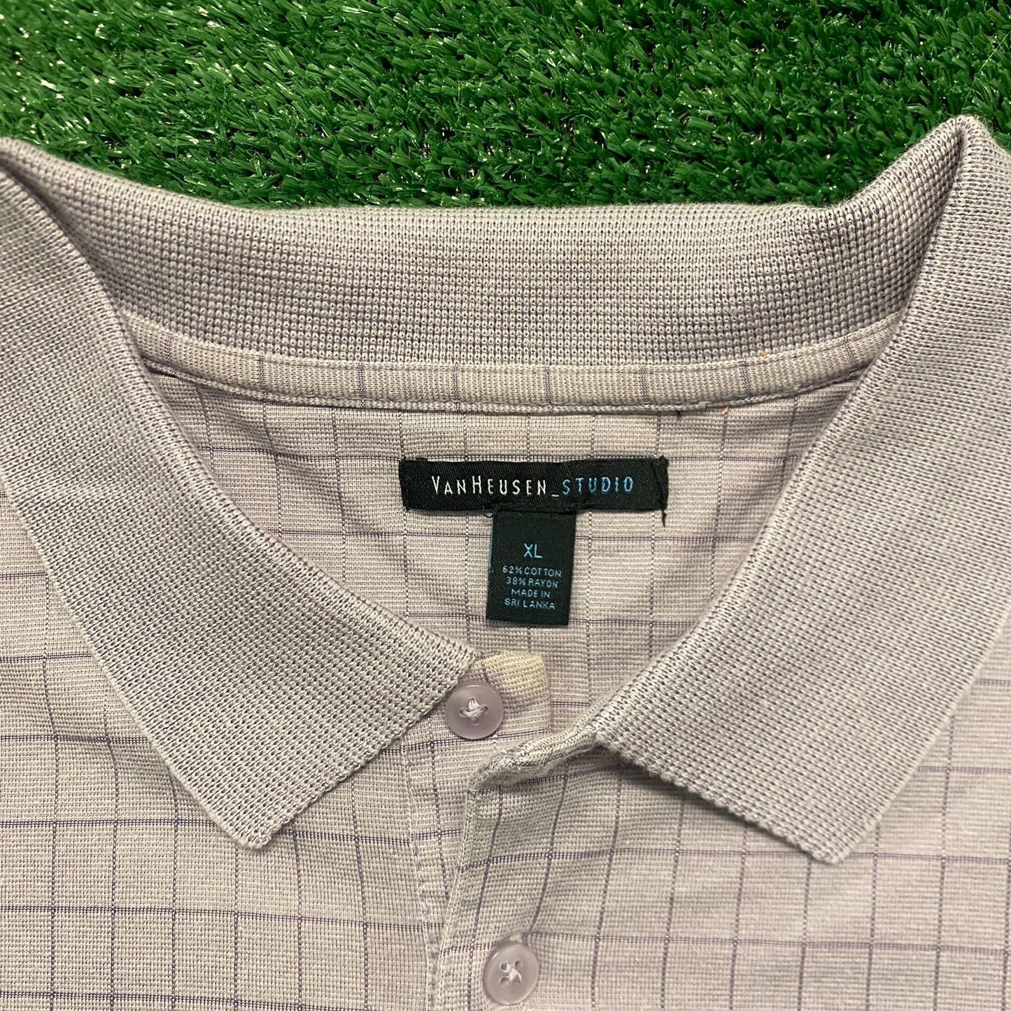 Pastel Lavender Purple Grid Plaid Vintage Polo Shirt