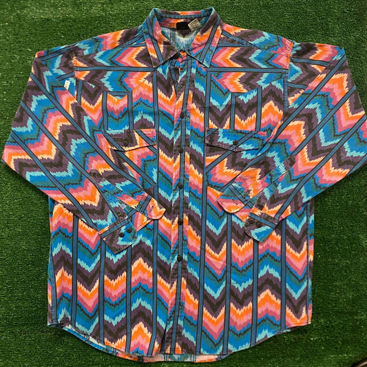 Vintage 90s Aztec Pastel Western Cowboy Button Up Shirt