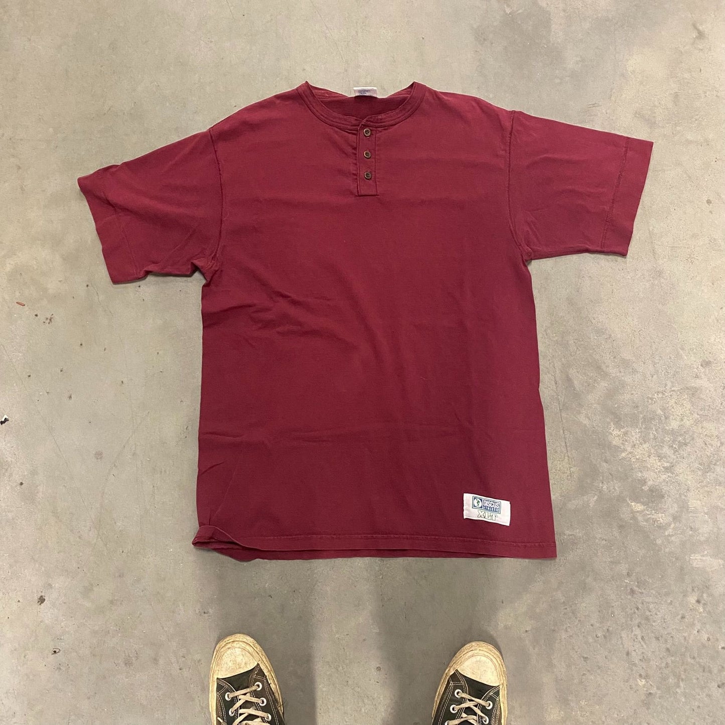 Burgundy Vintage Boxy 90s Henley T-Shirt