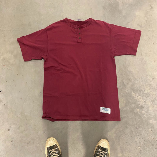 Burgundy Vintage Boxy 90s Henley T-Shirt