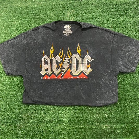 AC/DC Highway to Hell Flames Vintage Crop Top Band T-Shirt