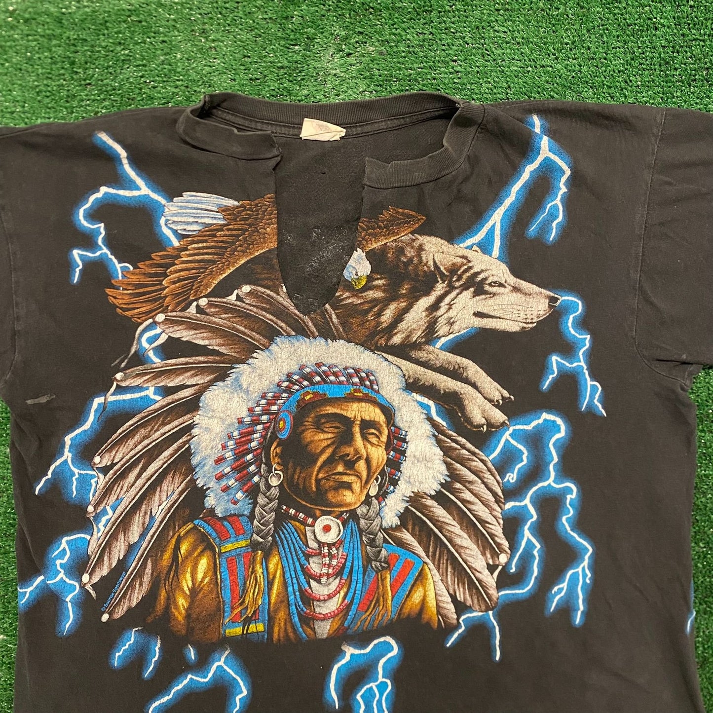 American Thunder Native Chief Vintage 90s Western T-Shirt