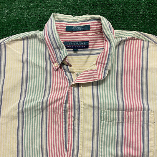 Seersucker Pastel Stripes Vintage Preppy Button Up Shirt