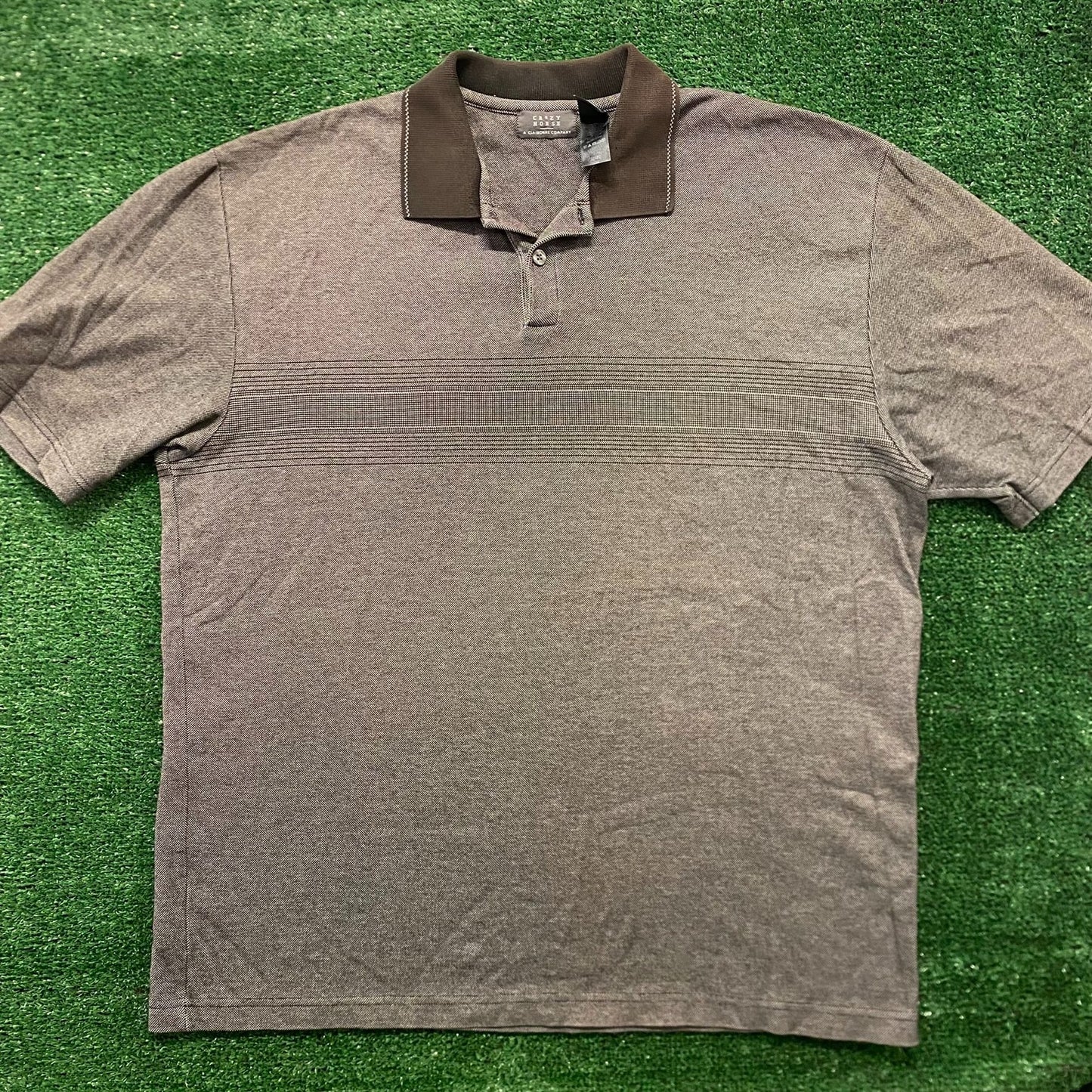 Gray Chest Striped Vintage Casual Polo Shirt