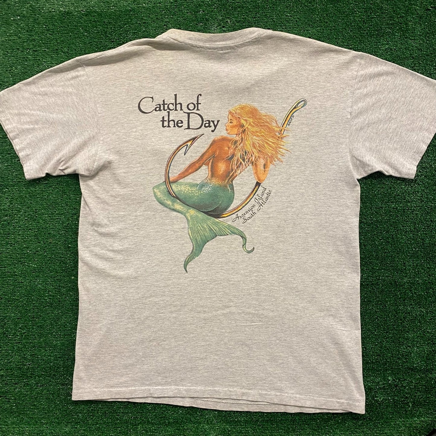 Ascension Island Mermaid Vintage 90s Fishing T-Shirt