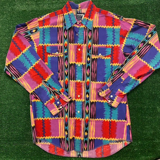 Wrangler Aztec Geometric Vintage Western Cowboy Shirt