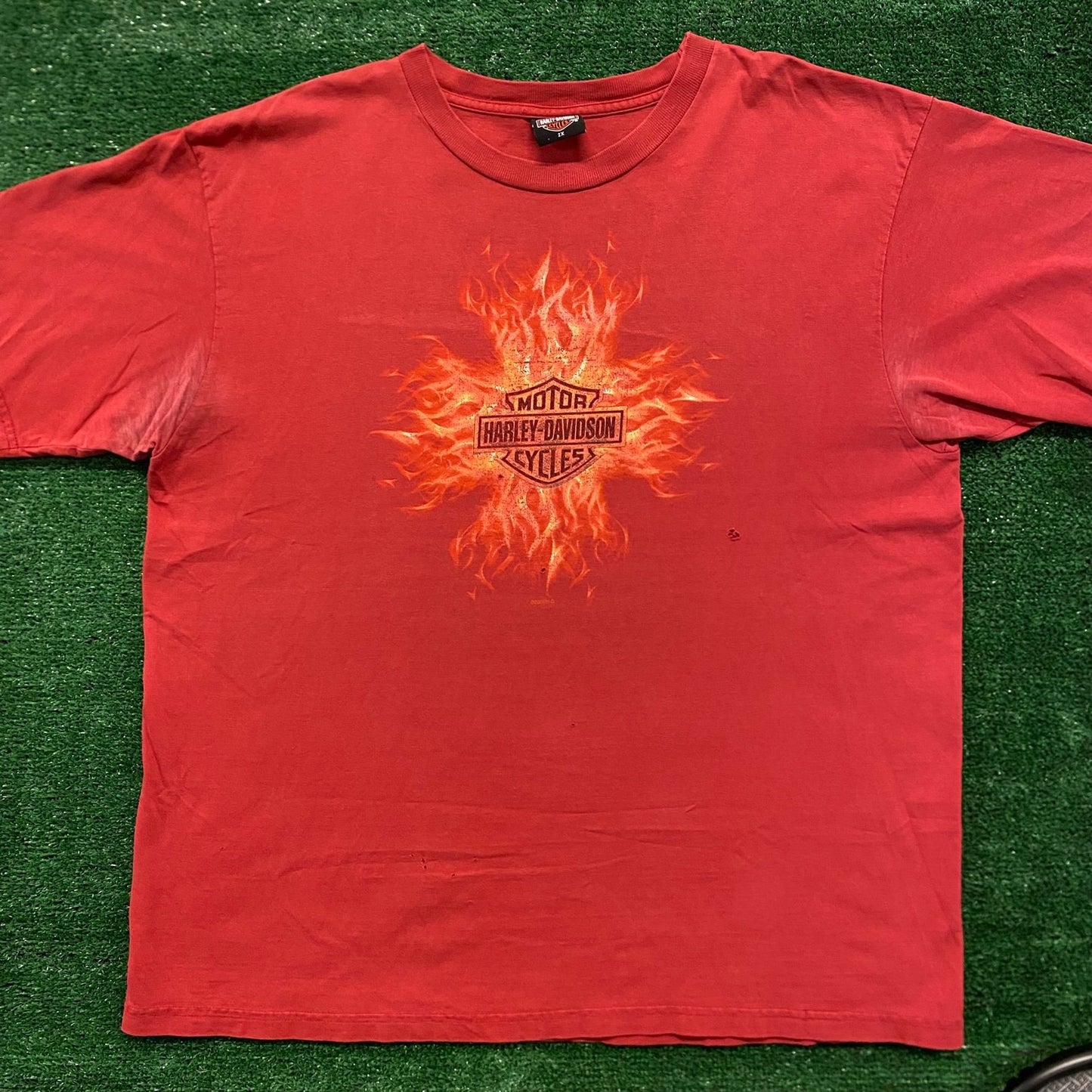 Harley Davidson Flames Cross Vintage Biker T-Shirt