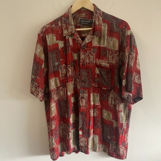 Vintage Pineapple Palm Rayon Hawaiian Shirt