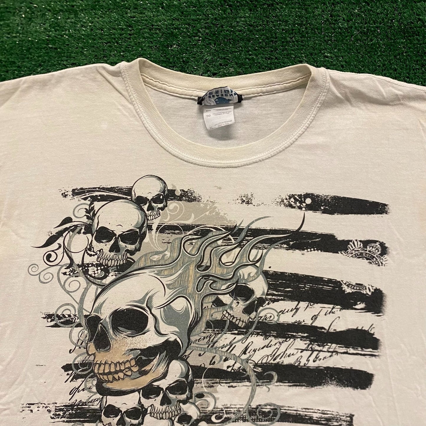 Flaming Skulls Vintage Mall Goth Emo Punk T-Shirt