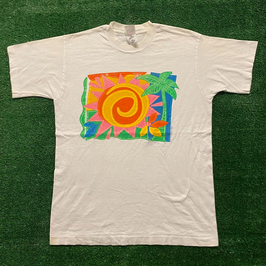 Cartoon Tropical Sun Art Vintage 90s T-Shirt