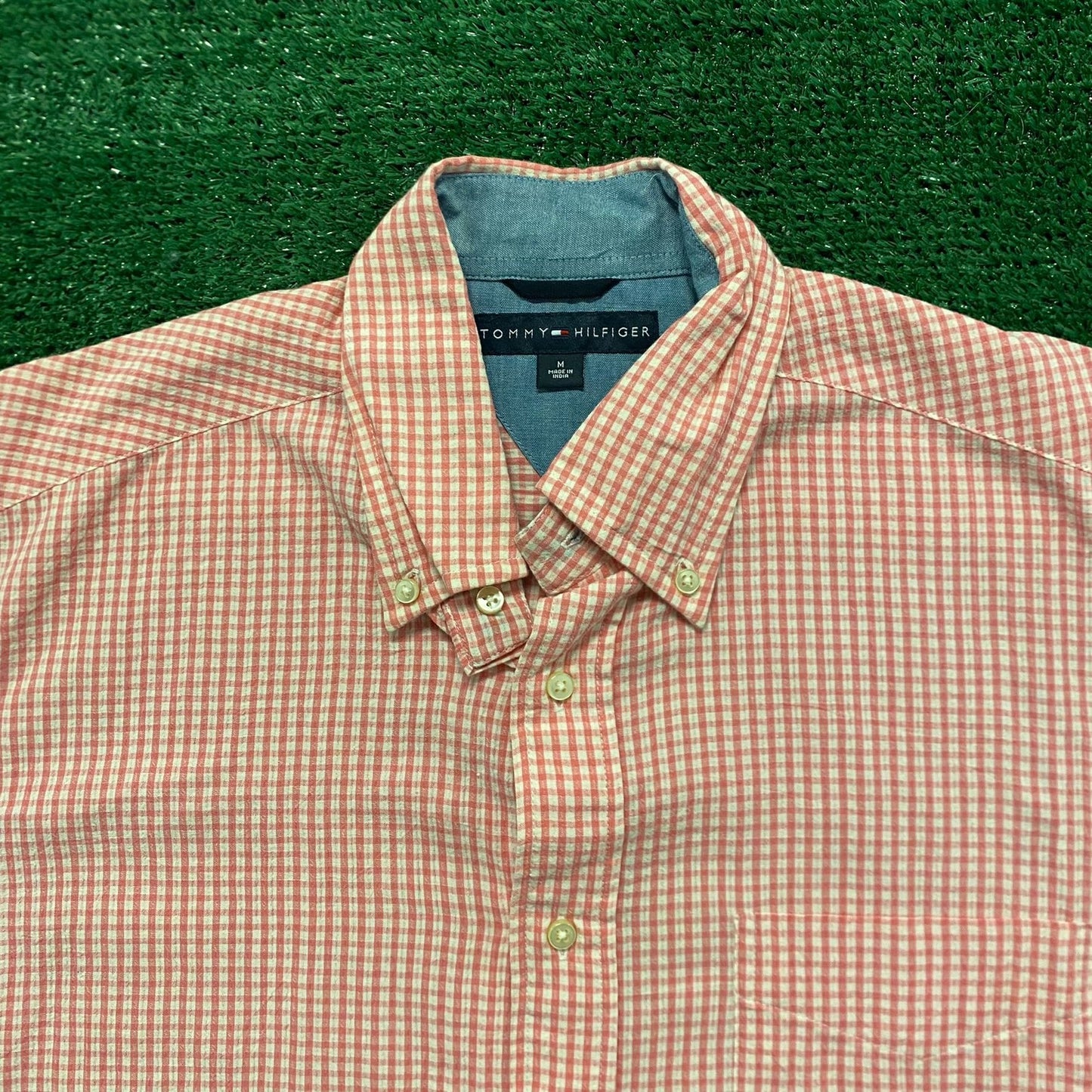 Pink Gingham Plaid Checks Vintage Preppy Button Up Shirt