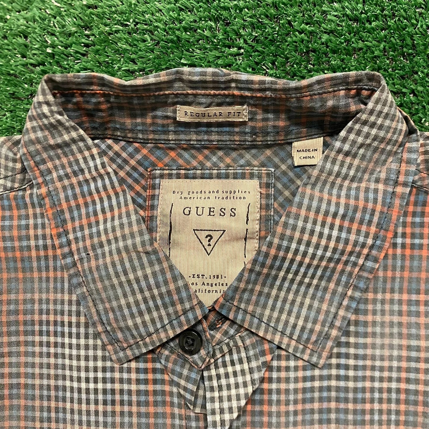 Guess Plaid Check Vintage Casual Button Up Shirt