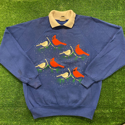 Birds Vintage 90s Nature Polo Sweatshirt