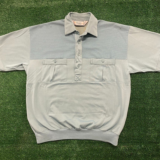Blue Green Elastic Banded Vintage Polo Shirt