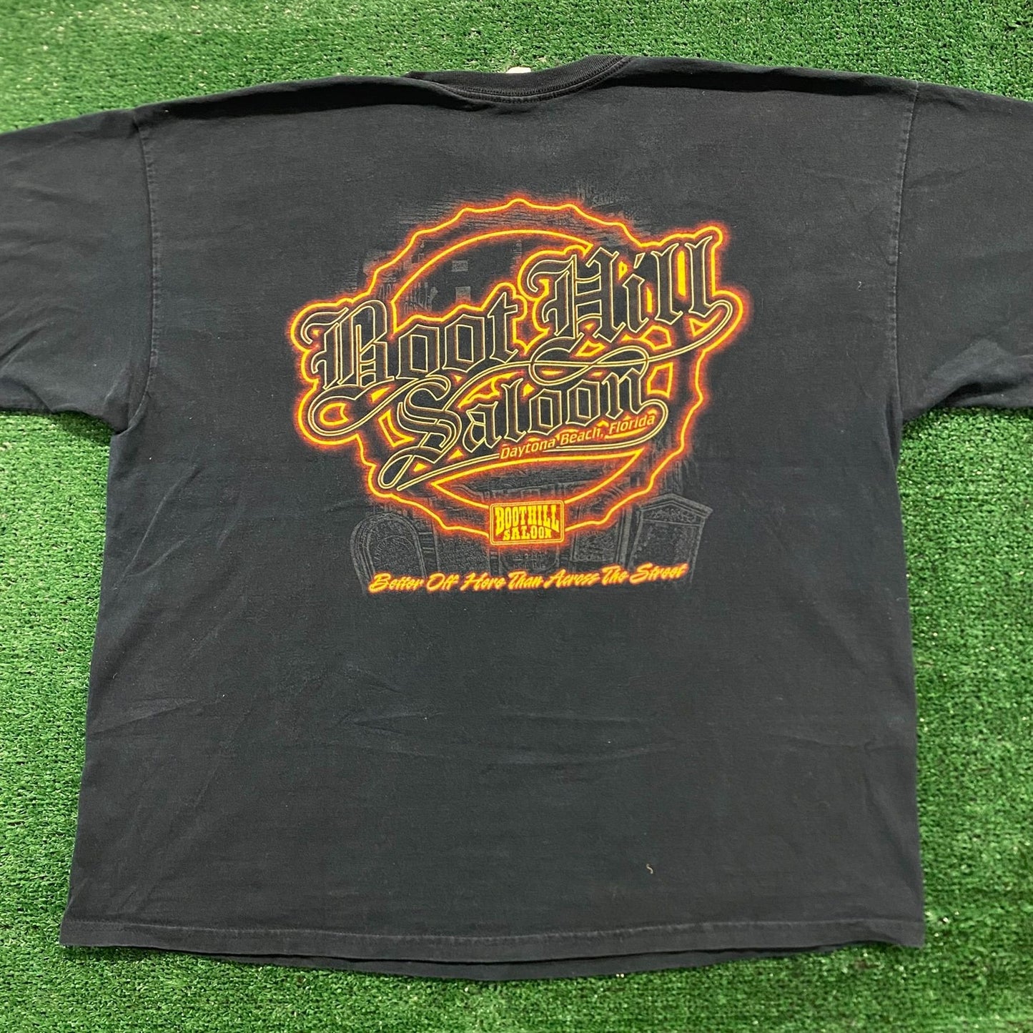 Boot Hill Saloon Neon Vintage Grunge Biker T-Shirt